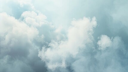 A soft, dreamy sky filled with fluffy, white clouds creates a serene and calming atmosphere, perfect for relaxation and contemplation.