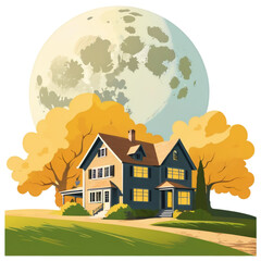 Fototapeta premium house in the night with the full moon