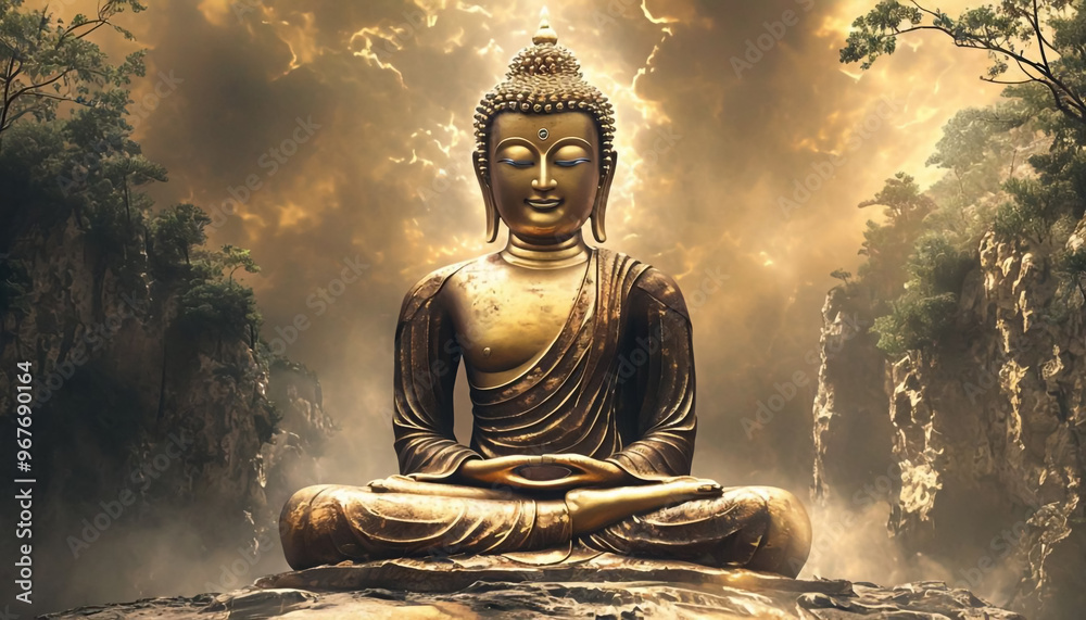 Wall mural buddha statue in the landscape