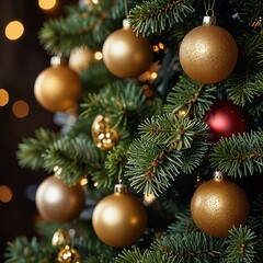 Fototapeta premium A Christmas greeting card Christmas border with copy space festive background