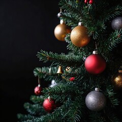 Fototapeta premium A Christmas greeting card Christmas border with copy space festive background