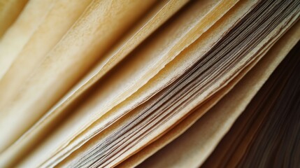 Close-up of layered, aged paper pages creating a textured, organic appearance.