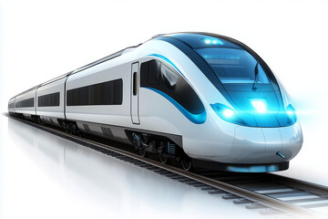 Fototapeta premium A sleek and futuristic high-speed bullet train captured in motion on the tracks.