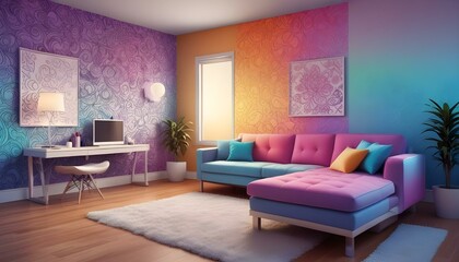 Photo interior modern design room 3d illustration;