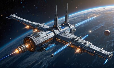 Obraz premium Futuristic Space Station Orbital Craft