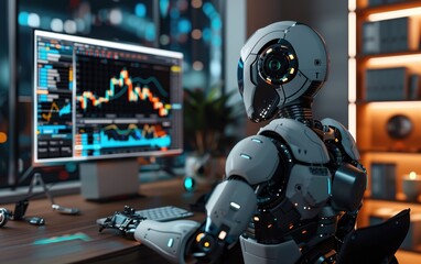 Fototapeta premium AI Trading Robot Monitoring Stock Market