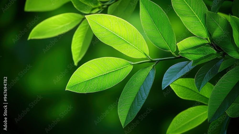 Sticker Lush Green Leaves Branch Close-Up