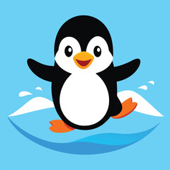 Obraz premium Cute baby penguin sliding on ice, a vibrant vector illustration perfect for children's designs.