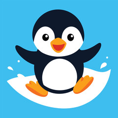 Naklejka premium Cute baby penguin sliding on ice, a vibrant vector illustration perfect for children's designs.