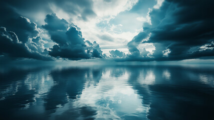 Calm water with reflection of cloudy dark sky