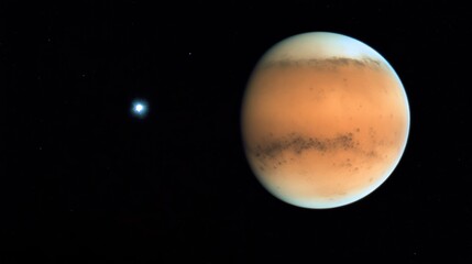 A stunning view of Mars alongside its moon, showcasing celestial bodies in space.