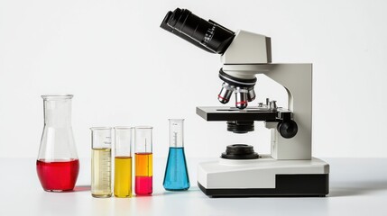 Laboratory Workspace with Microscope and Scientific Glassware for Experiments and Analysis