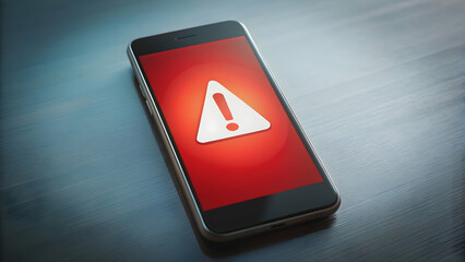 Smartphone displaying red alert warning message, smartphone, red, hazard, warning, alert, notification, caution