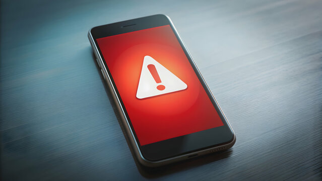 Smartphone displaying red alert warning message, smartphone, red, hazard, warning, alert, notification, caution