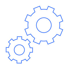 Two interlocking blue gears, one larger than the other. Ideal for technology, engineering, mechanics, productivity, industry, automation. Simple, clean minimalist style