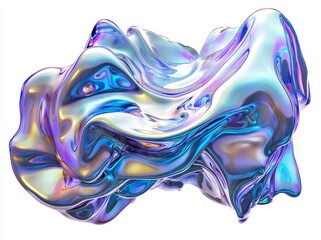 Obraz premium A 3D purple chrome metal organic fluid shape. An abstract liquid mercury metallic icon. A 3D rendering aluminum gradient shape design element. A brutalist. 3D Illustration.
