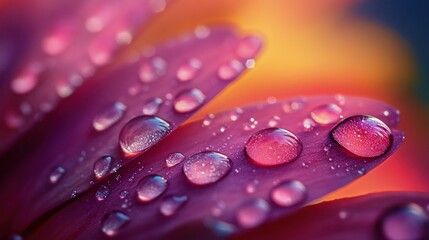 Close-up of vibrant flower petals adorned with water droplets, highlighting nature's beauty.