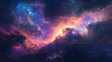 Fototapeta premium Cosmic nebula with vibrant colors and glowing stars, creating a stunning space vista.
