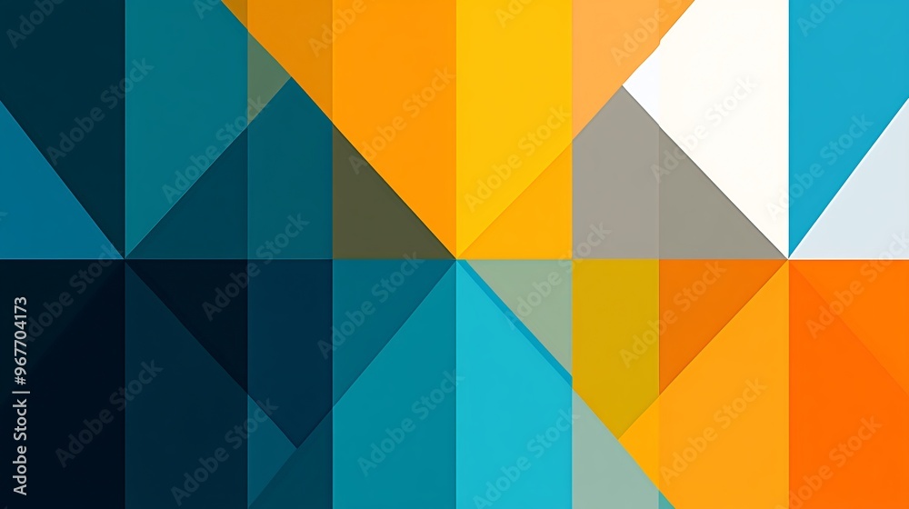 Poster Symmetrical geometric patterns with interlocking triangles and lines giving the illusion of continuous motion enhanced by gradient hues Large space for text in center Stock Photo with copy space