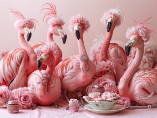 Naklejka premium group of flamingos