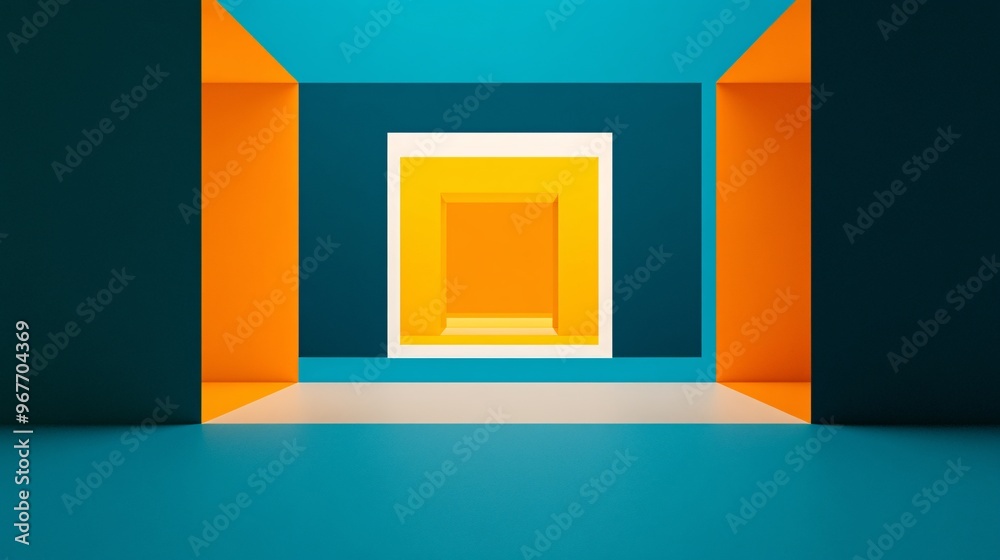 Aufkleber 3D geometric shapes layered and arranged to create a sense of depth with shadow effects adding realism and complexity Perfect for architectural visuals Large space for text in center Stock Photo with