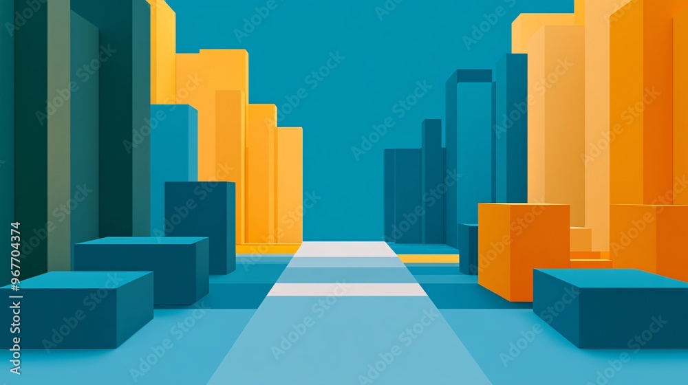 Aufkleber 3D geometric shapes layered and arranged to create a sense of depth with shadow effects adding realism and complexity Perfect for architectural visuals Large space for text in center Stock Photo with