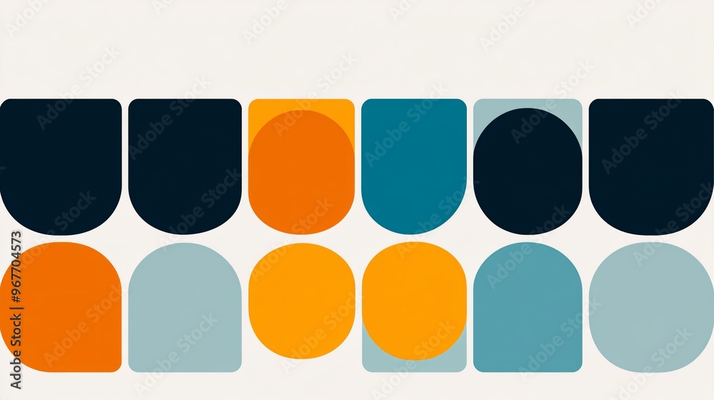 Aufkleber Retro-inspired geometric pattern featuring bold circles and lines in vibrant retro colors creating a nostalgic yet fresh design Large space for text in center Stock Photo with copy space