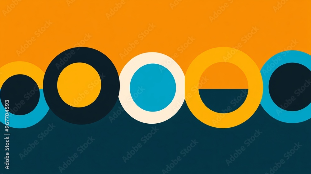 Aufkleber Retro-inspired geometric pattern featuring bold circles and lines in vibrant retro colors creating a nostalgic yet fresh design Large space for text in center Stock Photo with copy space