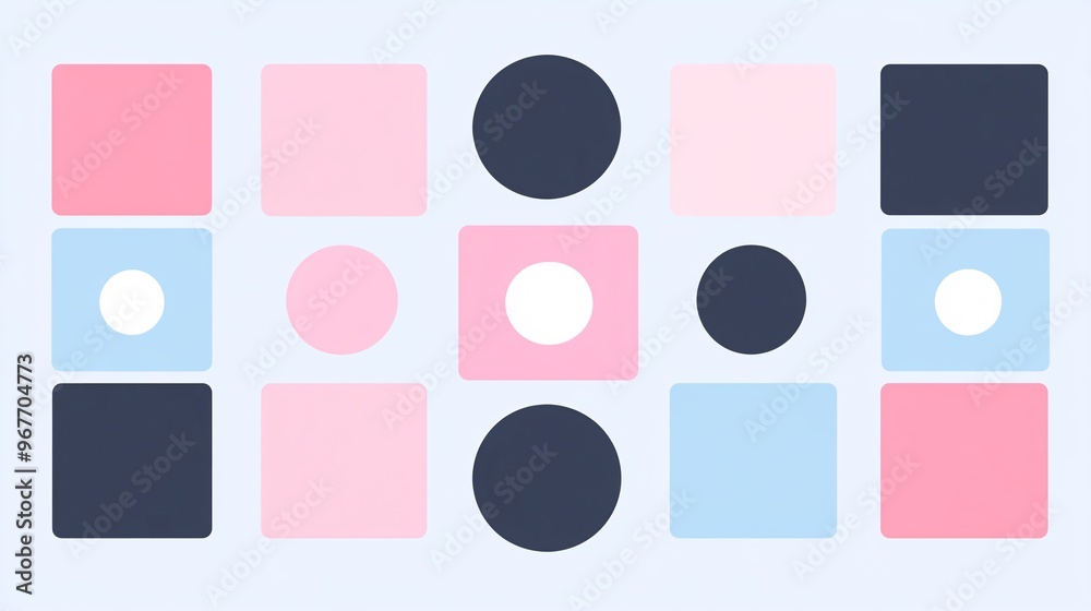 Aufkleber Minimalist monochrome geometric pattern with simple squares rectangles and circles in black and white focusing on sharp contrasts and clean lines Large space for text in center Stock Photo with copy