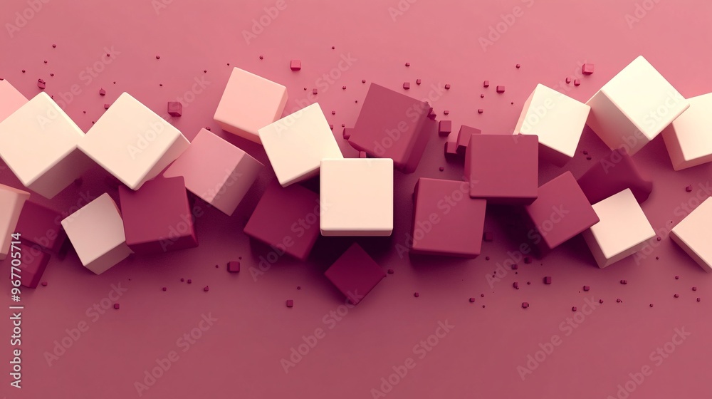 Aufkleber Dynamic 3D geometric design with abstract cubes and pyramids Layered and casting shadows to create a sense of depth and futuristic appeal Large space for text in center Stock Photo with copy space