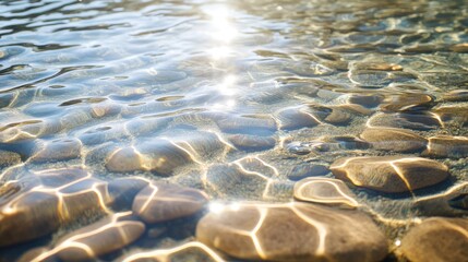 Crystal-clear water with gentle ripples reflecting the sunlight on a calm day