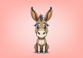 Vector cartoon cute funny kawaii kind sitting little donkey baby. Friendly domesticated pet. Big eared and big eyed toon animal.