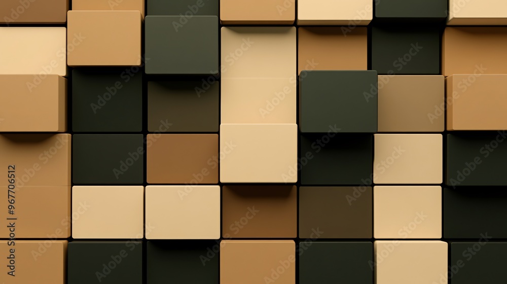 Poster 3D geometric forms such as cubes and spheres layered in dynamic arrangements Deep shadows create depth and futuristic appeal Large space for text in center Stock Photo with copy space