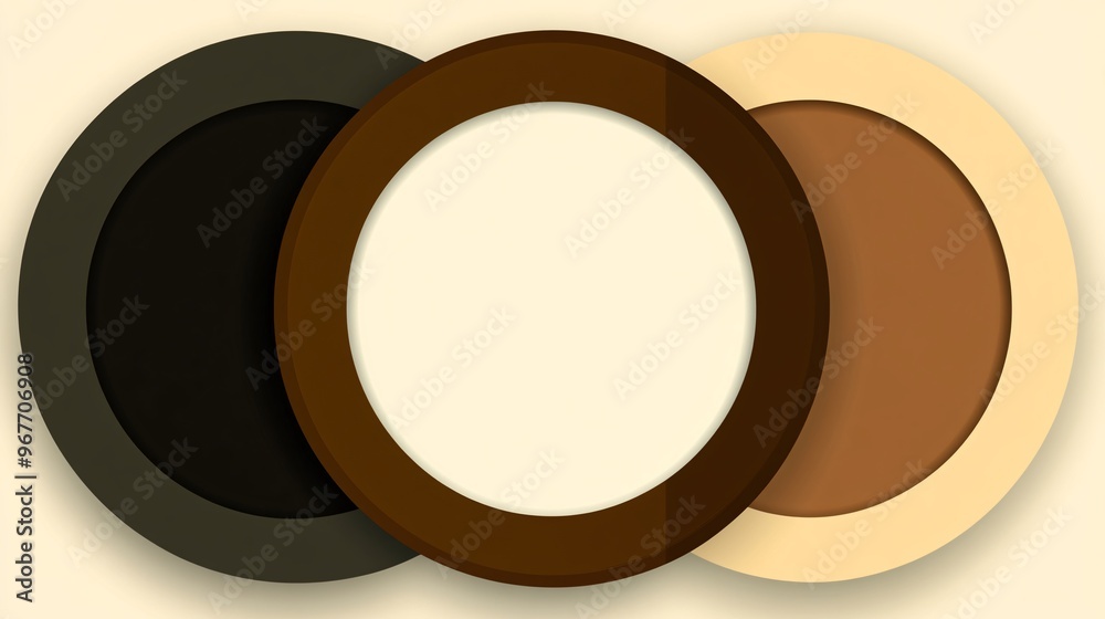Poster Retro inspired geometric pattern combining bold circles and triangles in contrasting vintage hues A nostalgic look with a modern twist Large space for text in center Stock Photo with copy space