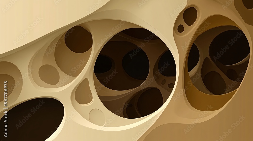 Poster Flowing organic shapes intertwine with rigid geometric structures to form a design that reflects both nature and modern precision Large space for text in center Stock Photo with copy space