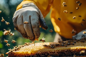 Close-up of Beekeeping in Action: Harmony Between Human and Nature