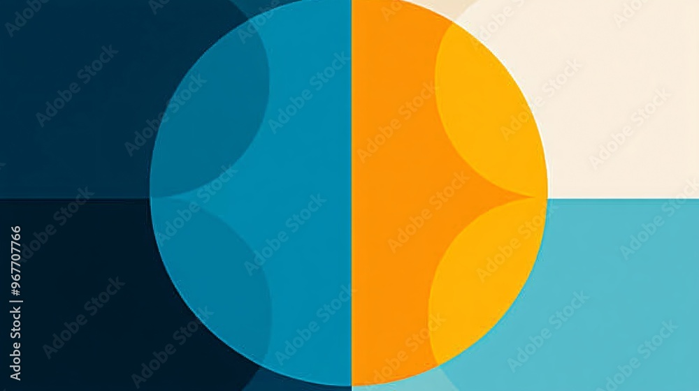 Poster Symmetry in Motion abstract geometric pattern with flowing circles lines and triangles creating a sense of movement and balance Gradient colors accentuate the motion Large space for text in center