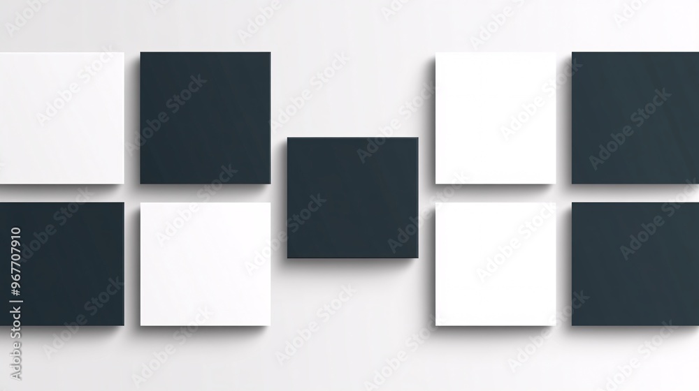 Aufkleber Minimalist monochrome geometry design featuring black and white squares rectangles and circles with clean lines and sharp contrast Large space for text in center Stock Photo with copy space