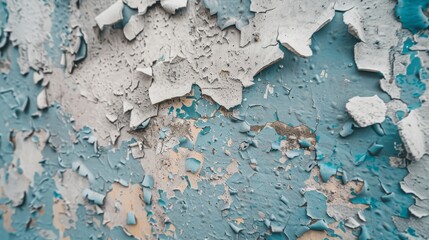 Obraz premium A close-up of peeling paint on a weathered wall, creating an intricate and textured visual of decay.