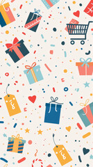Singles' Day Celebration Pattern with Gift Boxes and Shopping Cart