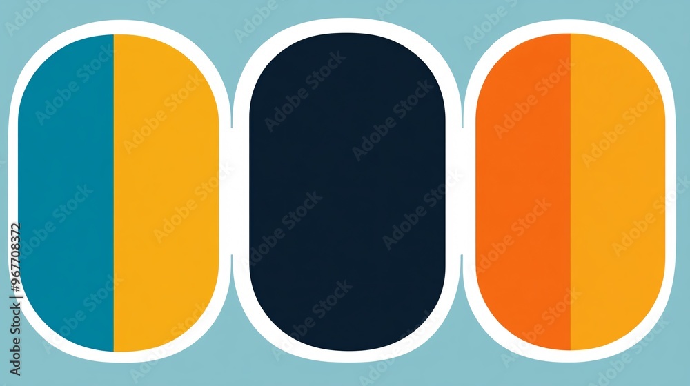 Poster Bold retro geometric pattern with shapes in mustard yellow teal and coral reminiscent of 60s and 70s design nostalgia meets modern aesthetics Large space for text in center Stock Photo with copy space