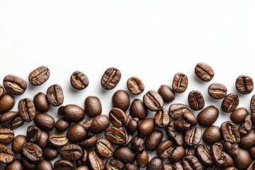 Fototapeta premium Many roasted coffee beans isolated on white, top view