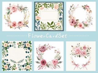 ピンクのバラ／花のお祝いカードセット　Generative AI