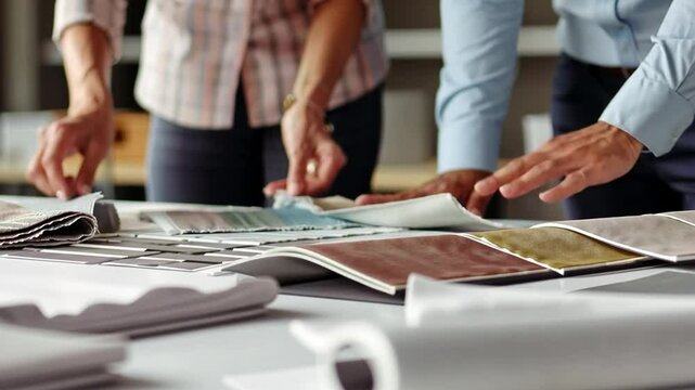 A couple of Professional interior designers checking fabric swatches