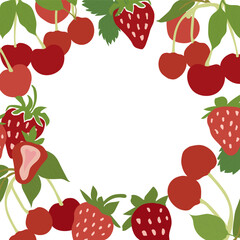 Fruits border background - creative frame with cherries and strawberries cute summer design for different purposes.