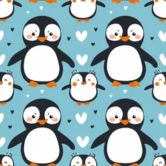 Christmas seamless pattern, Weihnachtsgeschenkpapier Winter Geschenkpapier mit süssen Pinguinen auf blauem Hintergrund, Endlos Geschenkpapier für Kinder zu Weihnachten, Neujahr oder Winter © Jearu