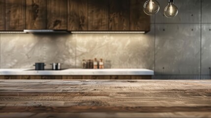 Stylish modern kitchen interior featuring wooden countertops and industrial lighting. Perfect for design and home decor inspiration.