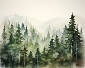 Fototapeta premium A serene misty forest with tall trees, creating a peaceful and tranquil natural environment for relaxation and inspiration.