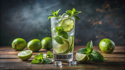Refreshing non-alcoholic mojito with fresh mint, lime, and soda, mocktail, drink, beverage, alcohol-free, cocktail, mint, lime
