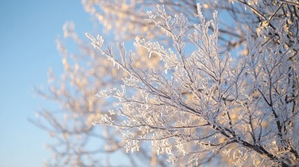 Frosty Tree Branches in Winter Sunlight.